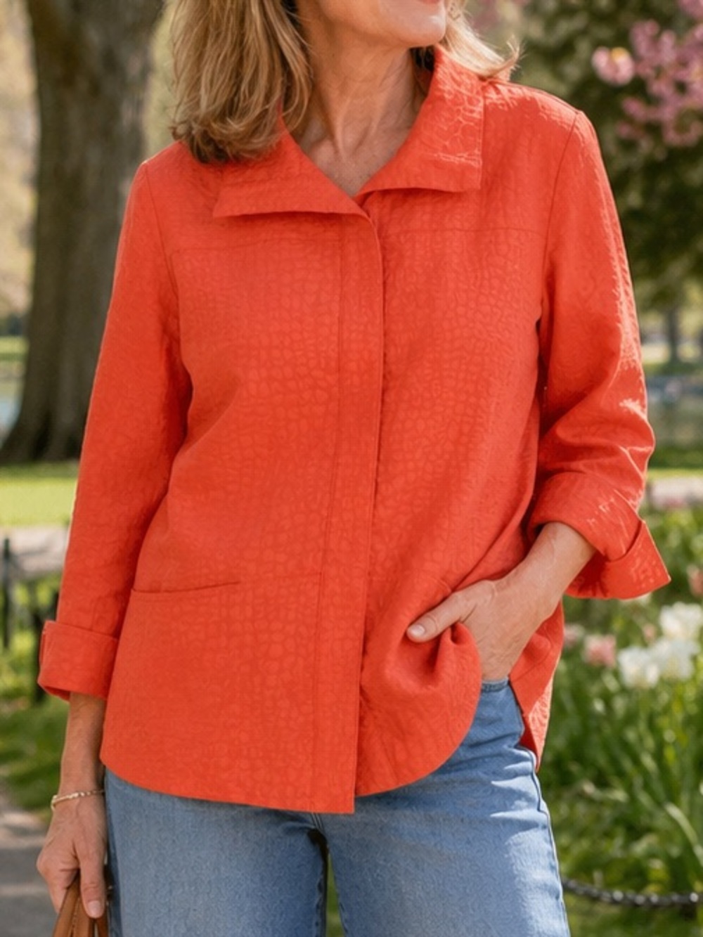 ALIA Allison Daley Papaya Textured Spring Jacket Size 12 Lightweight Lined